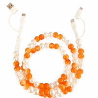 Câble de charge 4 en 1 personnalisé en usine, perles orange, 60W 3A, synchronisation des données pour ordinateur, Android, iOS, cadeau créatif