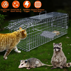 Piège à animaux vivants pliable en fil galvanisé, capacité 50 lb, pour chats, ratons laveurs et opossums en extérieur - Product Image 2