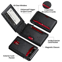 Dompet Kartu Pria Custom Serat Karbon Kulit PU Bergaris Anti RFID Popup Aluminium Tempat Kartu Pria Dompet Pop Up