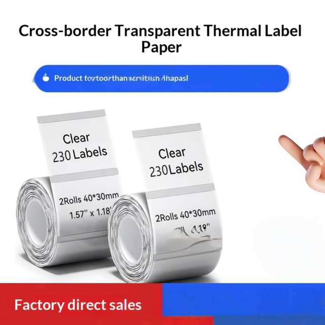 Transparent PET Thermal Paper Adhesive Stickers 40x30mm 50x50mm Round Waterproof Labels for Business & Shopping Use Model DJ4F