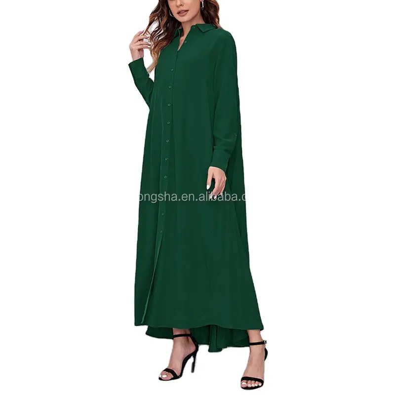 Langes Kleid Muslimische Islamische Kleidung Lässig Plissee Rücken Langarm Maxi hemden Kleid Muslim Abaya Islamische Frauen Kleidung