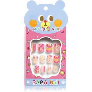 Ongles artificiels personnalisés à presser 24 pièces pour enfants Matériau ABS Carré coloré et motifs d'amande avec de la colle pour les doigts des enfants - Product Image 3