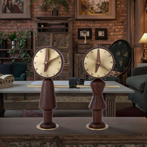 Design unico forma rotonda oro ottone specialità soggiorno orologio da tavolo elegante noce marrone personalizzato Vintage orologio da scrivania - Product Image 4