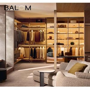 Balom <b>Wooden</b> Double Door Glass Wardrobe with Pants Rack and Closet Organizer for Bedroom Walk-in Wall Design - Product Image 4