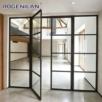 ROGENILAN Puerta Interior Francesa de Vidrio Templado Hueco, Puerta Abatible de Aluminio con Rejillas, Ahorro de Energía