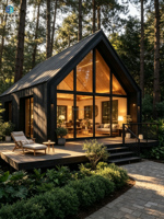 Cabane de glamping Yozon Steel à ossature européenne avec grande façade vitrée, kit de maison préfabriquée modulaire pour Airbnb, villa de luxe, séjour en famille