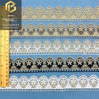 LEIXUSI 4cm Dentelle colorée brodée soluble dans l'eau avec fil doré bicolore pour accessoires de vêtements pour enfants, garniture en dentelle brodée DIY