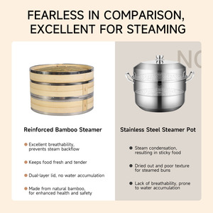 Vaporera China Artesanal de Bambú JUSEN con Anillo de Acero Inoxidable para Cocinar Dim Sum, Sopa y Dumplings - Product Image 5