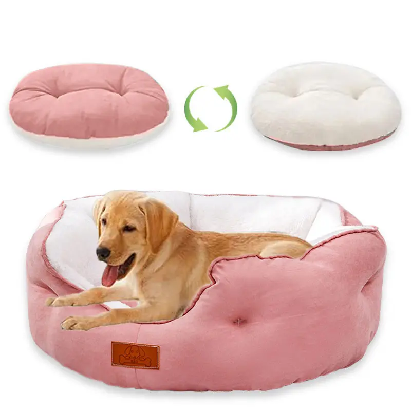 Sofa bantal anjing kualitas tinggi, sarang anjing bergaya kandang anjing hangat bulat dapat dilepas untuk anjing kucing