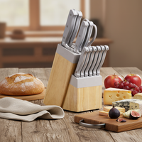 Set Pisau Dapur & Gunting 12 Buah Single-Tang 3Cr13 Stainless Steel dengan Blok Pisau & Pegangan ABS untuk Hotel dan Koki