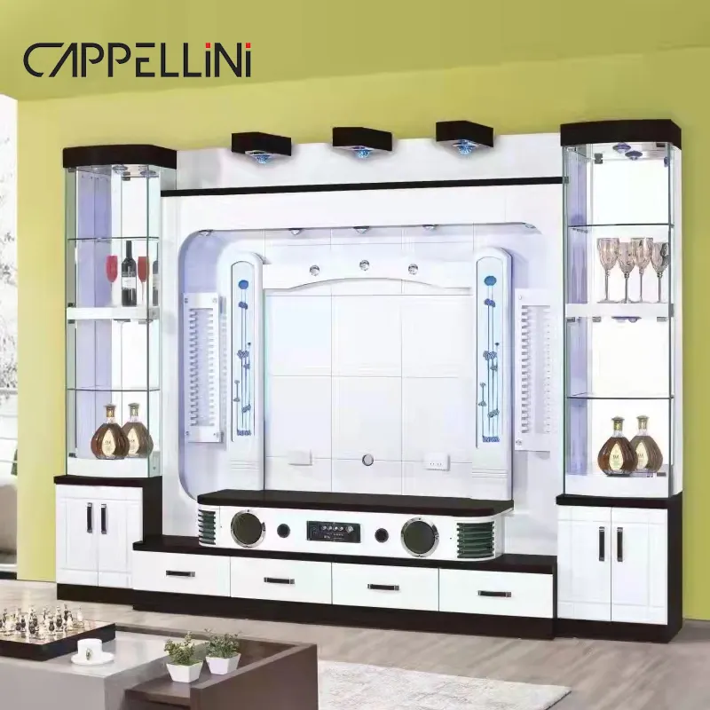 Bianco di lusso in legno soggiorno parete Tv Cabinet combinazione mobili per la casa moderno Mdf Tv Stand con cassetti di stoccaggio