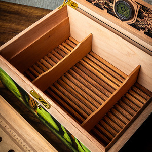 Humidor de Cigarros de Lujo de Madera de Cedro <span class=keywords><strong>con</strong></span> Acabado de Pintura para Piano, Gran Capacidad, <span class=keywords><strong>con</strong></span> Higrómetro y Humidificador - Product Image 4