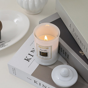 Bougies en cire aromatique dans un bocal en verre, personnalisé, classique, luxe, <span class=keywords><strong>noir</strong></span>, blanc, pot à thé avec couvercle, bougies parfumées de soja - Product Image 5