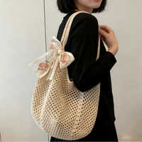 Sac en polyester tissé à la main ajouré pour femme, style bohème décontracté, grande capacité, idéal pour la plage et les vacances, sac à bandoulière