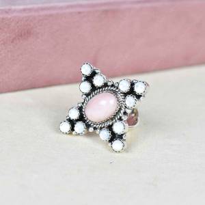 Handmade Pink Opal White Pearl Sterling Silver <b>Adjustable</b> <b>Ring</b> Natural Gemstone Jewelry for Women Wholesale - Product Image 5