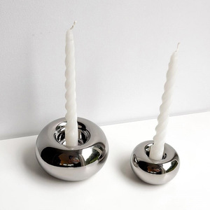 Wholesale Custom <strong>Silver</strong> Round Ceramic Candle Holder Ornaments Modern Table Decoration Tea Light Stand <strong>Candlestick</strong> - Product Image 2