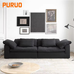 Sofá Seccional em Formato Sofaloud, Estilo Creme Francês, com Tecido de Linho Comprimido a Vácuo, Linhas Retas Chinesas para Sala de Estar - Product Image 2