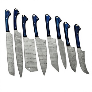 Juego de 8 Cuchillos de Cocina de Acero de Damasco Hechos a Mano con Hoja Recta y Punta Caída, con Mangos de Resina, Personalizables OEM/ODM/OBM - Product Image 1