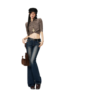 Nouveau Jean Évasé en Denim Épais et Respirant pour Femme, Taille Basse Élastique, Style Vintage Délavé, Séchage Rapide, Collection Hiver-Automne - Product Image 1