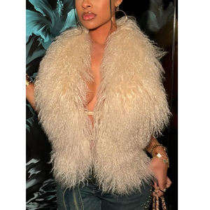 <span class=keywords><strong>Gilet</strong></span> court en vraie fourrure de mouton de Mongolie pour <span class=keywords><strong>femme</strong></span>, style licou, à découpes, coupe ajustée, dos nu, à bandes, duveteux et moelleux - Product Image 3