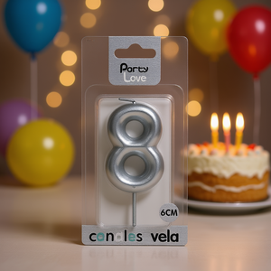 Vela Plateada con el Número 8 para Fiestas, 6 cm, Decoración para Pasteles - Product Image 3
