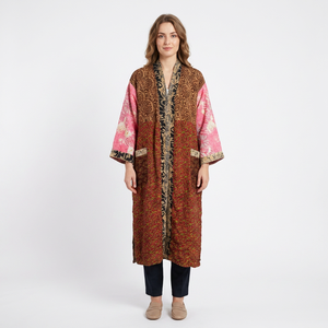 Bata Kimono Larga para Mujer con Estampado Floral, Cuello en V, Manga Tres Cuartos, Cierre con Cordón, Secado Rápido, Transpirable, para Primavera - Product Image 1