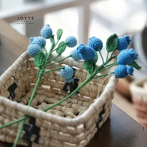 JOYYE bunga rajut buatan tangan untuk dekorasi pernikahan baru dekorasi rumah korsase buatan tangan biru warna-warni bunga Crochet