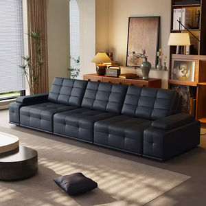 イタリア製高級電動伸縮ソファベッドセット、ハイエンドモダンリモコン付きL字型本革リビングルームソファ - Product Image 1