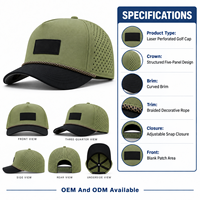 Casquette de golf légère, imperméable, respirante, perforée au laser, à cinq panneaux, avec corde tressée réglable, OEM ODM, vente en gros