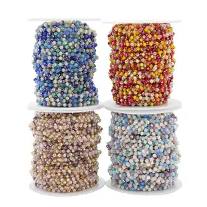 B3665 chaîne de perles de cristal multicolore chaîne de chapelet plaqué or chaîne de collier chaîne faisant la machine