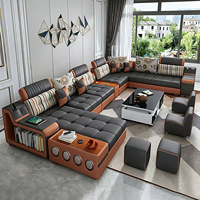 Canapé en tissu classique grand format en U avec haut-parleur et tabouret, pour salon, utilisation domestique, design moderne et simple