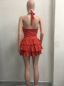 Vestido Mini Halter con Volantes Escalonados para Mujer - Vestido de Fiesta de Verano sin Mangas Ajustado a la Cadera, a la Moda - Product Image 6