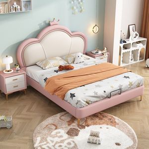 Cama de Princesa con Forma de Corona Mágica para Niñas Pequeñas - Cama de Ensueño Tapizada en PU Suave en Color Rosa - Muebles Infantiles de Estilo Nórdico - Product Image 4
