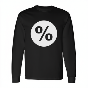 T-shirt a maniche lunghe con simbolo del segno del percentuale, girocollo nero, unisex, taglia adulta M L XL XXL - Product Image 2