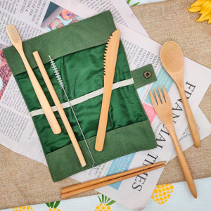 <span class=keywords><strong>Set</strong></span> di Posate Portatili in Bambù per Viaggi e Campeggio, Include Forchetta, Cucchiaio, Coltello e Cannuccia - Product Image 5