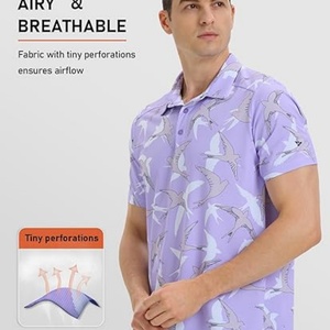 Chemise de golf pour homme en tricot imprimé à manches courtes, respirante, sportive, protection solaire, pour les sports de plein air - Product Image 4