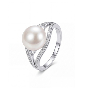Bague en argent S925 avec perle d'eau douce, design original, ajourée et incrustée de zircone, bijoux pour femmes - Product Image 1