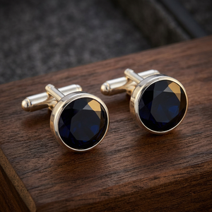 Boutons de manchette pour homme en onyx noir facetté, bijoux en argent et or, cadeau pour chemises de costume - Product Image 2