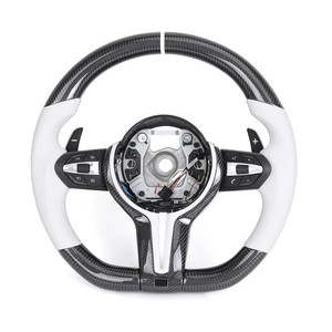 Volant sport en cuir blanc et fibre de carbone personnalisé pour <span class=keywords><strong>BMW</strong></span> M F10 F20 F21 F30 F32 F36 M3 F15 M5 F80 M4 F82 E70 E71 E90 X3 - Product Image 1