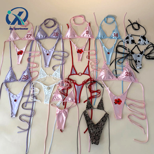 Luxury Embroidery Logo Micro Bikini Satin String Swimsuit Women Custom Swimwear Manufacturer Two Piece Bathing Suits
