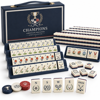 Tuiles de Mahjong américaines en acrylique double couche, thème sportif Champions, tennis, golf, basketball, baseball, bleu marine et crème