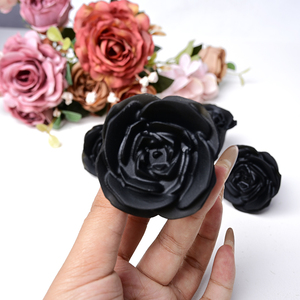 Vente en gros de sculptures en obsidienne naturelle sculptées à la main, fleur en obsidienne rose pour cadeau - Product Image 1