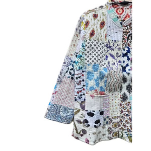 Veste en coton indien vintage faite à la main, style bohème, patchwork matelassé, motifs uniques et variés, respirante, rayures imprimées, hiver - Product Image 3