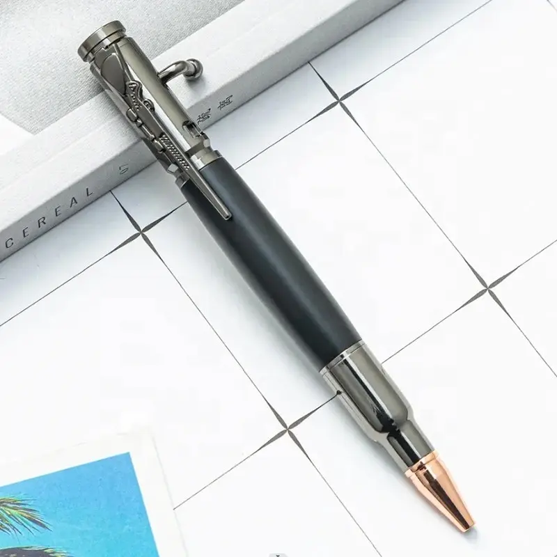 Hoge Kwaliteit Kogelvormige Bout Actie Tactische Balpen Metalen Luxe Pistool Pen