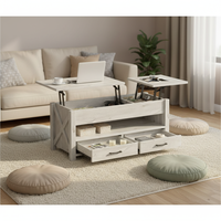Table basse relevable de style mid-century avec 2 tiroirs de rangement, compartiment caché, couleur et design personnalisables, meuble pratique pour la maison