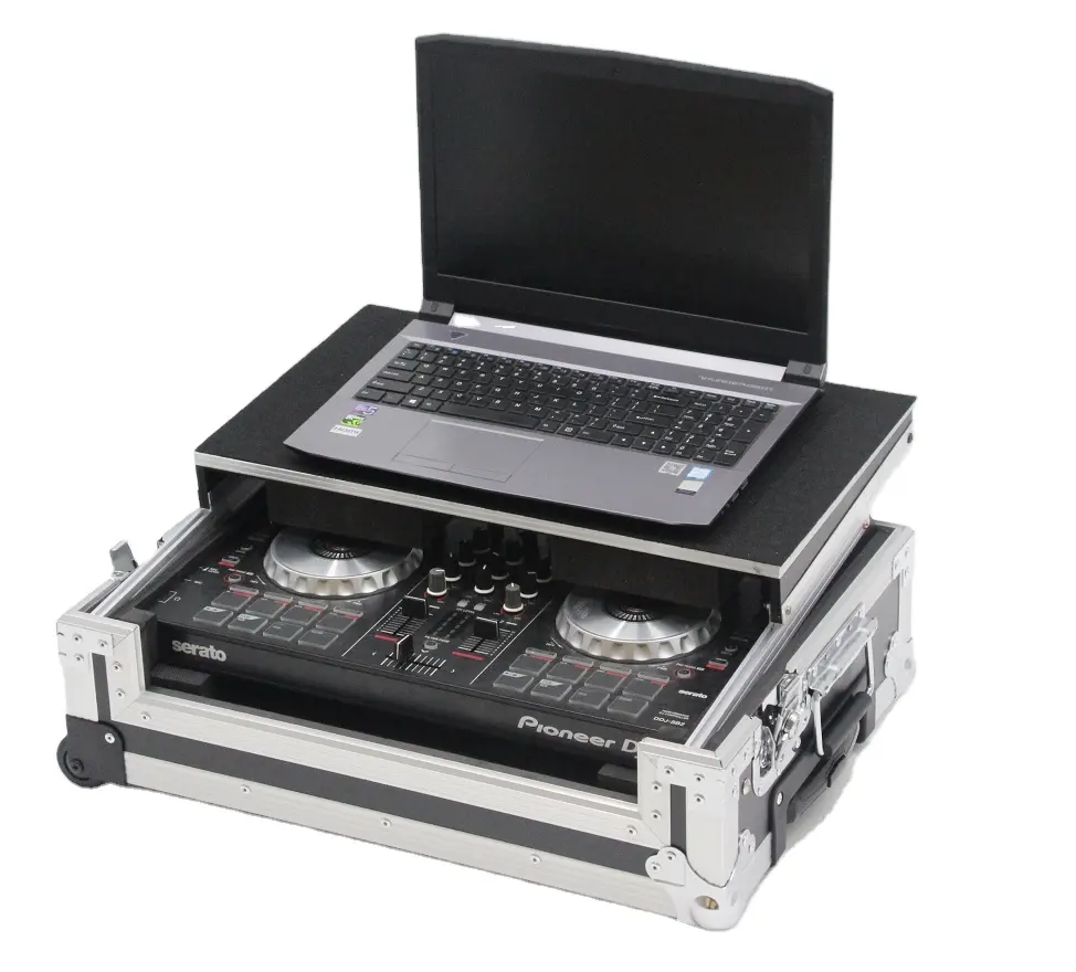 ATA style custom aluminum numark dj controller flight cases with sliding laptop shelf