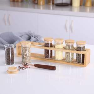 <b>Spice</b> <b>Jars</b> with Bamboo Lid Glass <b>Spice</b> <b>Jars</b> Set of 6 with Rack and Spoon Glass <b>Spice</b> Containers with Rack for Kitchen Countertop - Product Image 5