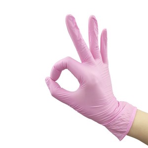 Pink Nitrile Gloves <b>9</b> Inch Smooth Full Texture Oil Resistant For Laboratory Electronics Factory Work Protective Disposable - Product Image 1
