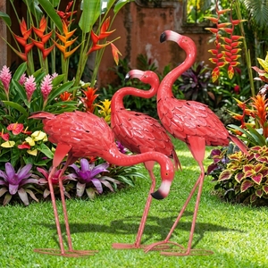 Commercio all'ingrosso fenicotteri rosa ferro scultura ornamenti da prato statue di fenicotteri in metallo giardino di nozze decorazione esterna - Product Image 2
