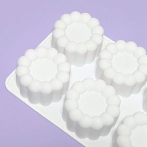 6 Cavity 3D Round Flower Mousse Cake Mold Aromatherapy Candle Silicone Mold Paper Cupcake Baking Mold - Product Image 6